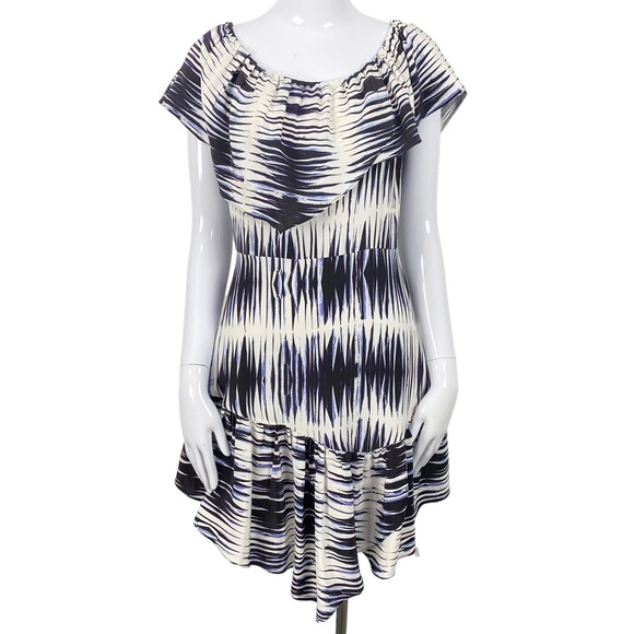 Milly Asymmetrical Ruffle Dress Striped Tye Dye 100% Silk size 6 - Picture 3 of 7